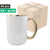 KARTON 36 Stück UNISUB Sublimationsbecher SM-059 425 ml weiß mit Goldrand und Griff Klasse AA+