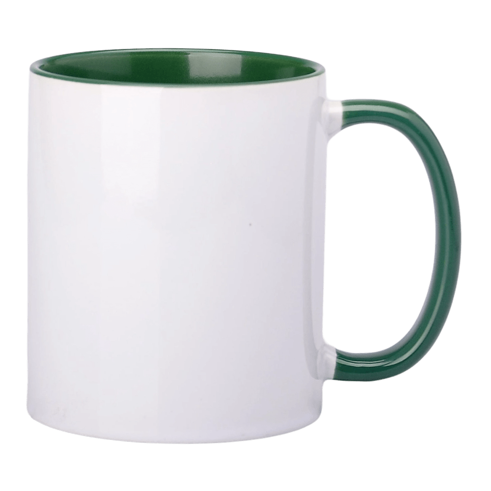 Becher mit dunkelgrüner Innenseite und Griff 330ml für Sublimation AA+ SM-009