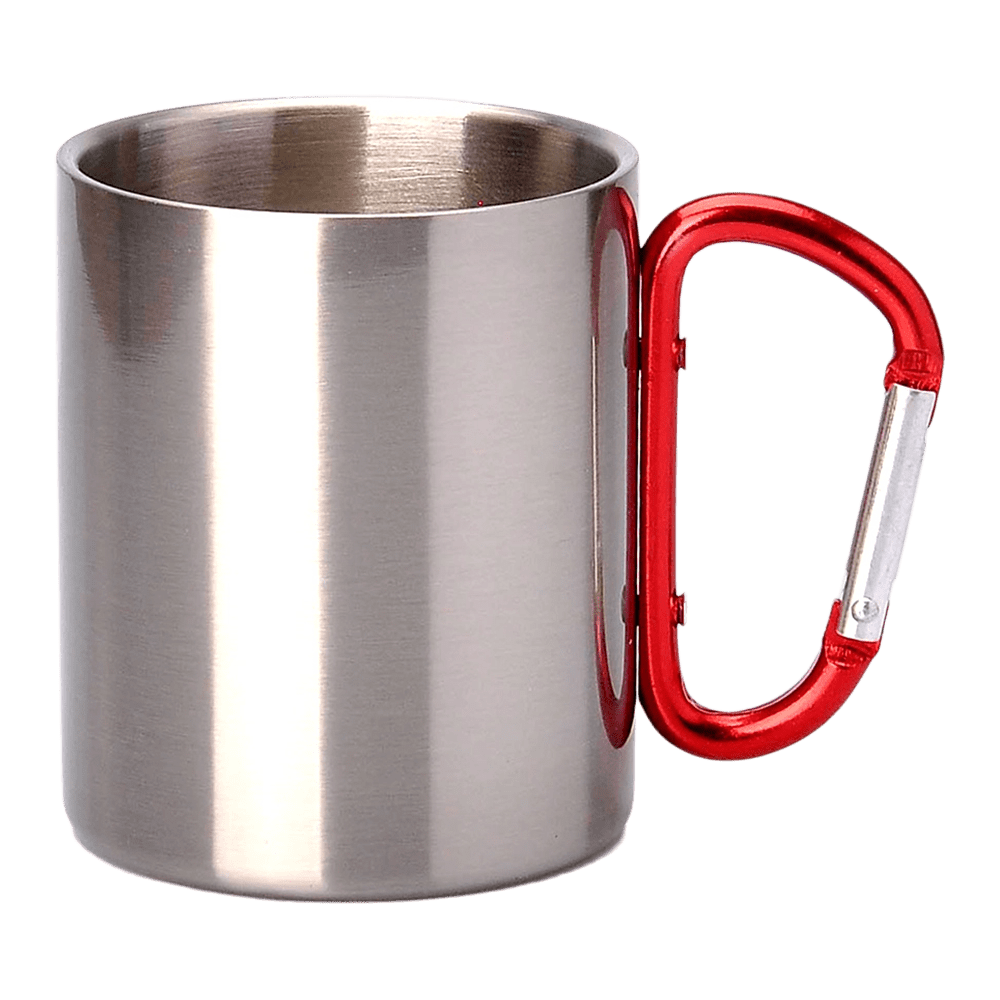 OUTDOOR kovový hrnek 300ml nerezová ocel UNISUB MM-003 červená karabina