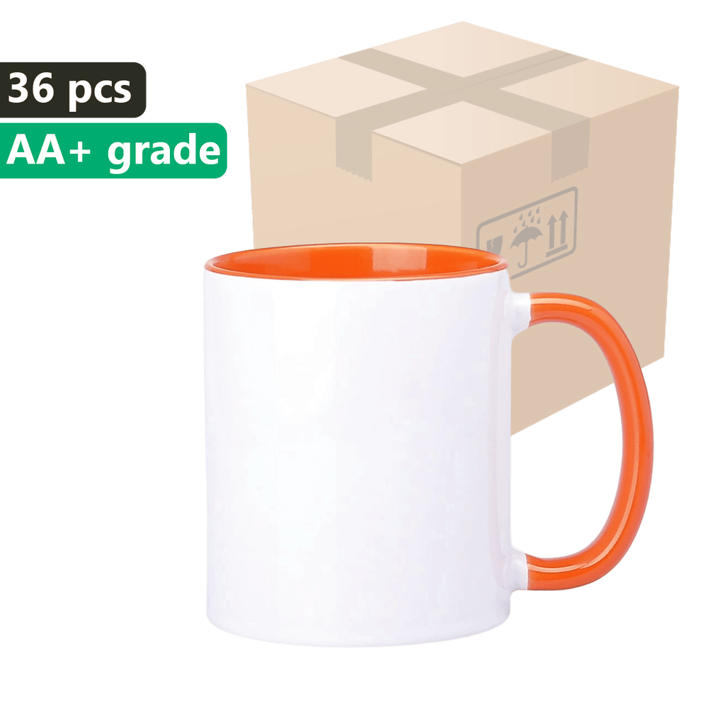 Karton 36 kusů Hrnek UNISUB SM-006 s oranžovým vnitřkem a ouškem 330ml pro sublimaci AA+