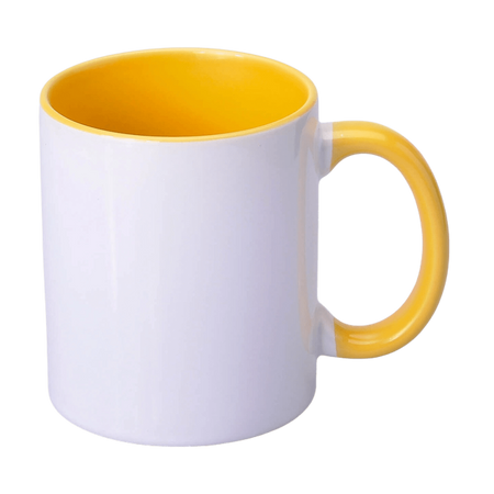 Mug with yellow interior and earpiece 330ml SM-004 for sublimation AA+