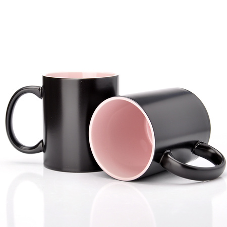Carton 36 pieces Magic mug black SM-021 with pink interior 330ml
