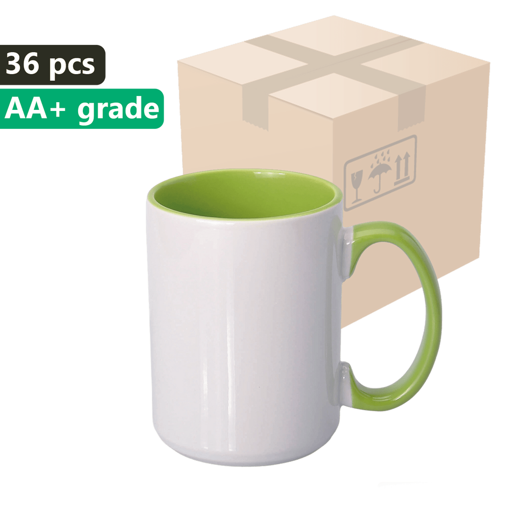 Carton 36 pcs. UNISUB sublimation mug SM-037 AA+ 425ml with light green interior and ear piece
