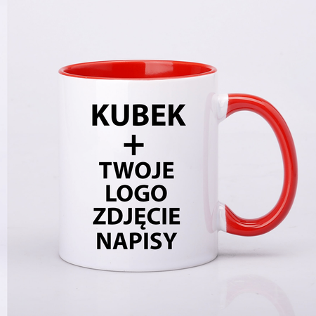 Bedruckter Becher 330 ml mit roter Innenseite und Henkel UNISUB SM-005 AA+