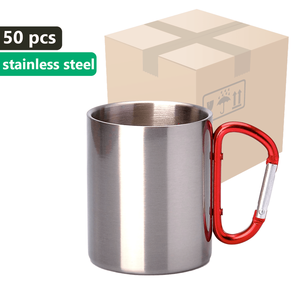 KARTON 50 szt. Kubek metaliczny OUTDOOR 300ml Stal Nierdzewna UNISUB MM-003 czerwony karabińczyk