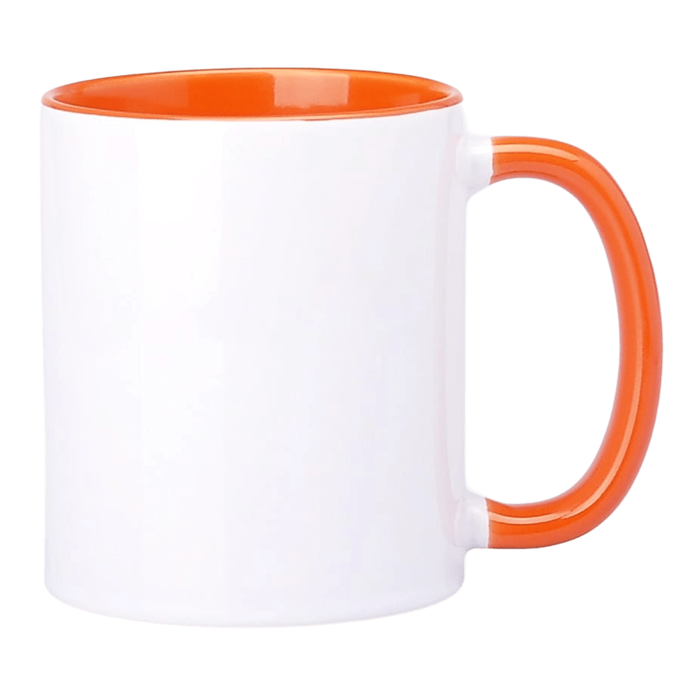 Sublimationsbecher mit Orange-Farbener Innenseite und Griff 330ml AA+ SM-006