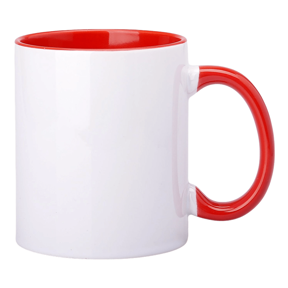 Kubek do sublimacji 330 ml z czerwonym wnętrzem i uszkiem UNISUB SM-005 AA+ 