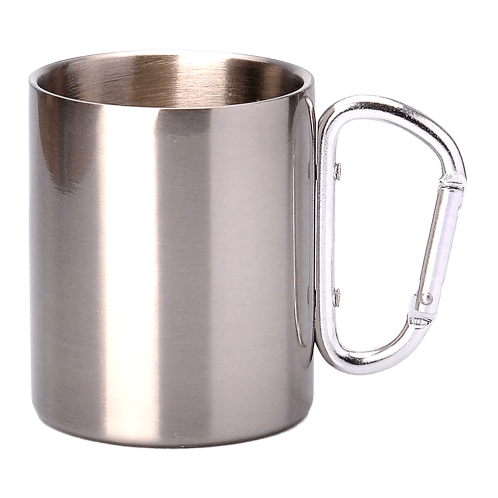 Kubek metaliczny OUTDOOR 300ml Stal Nierdzewna UNISUB MM-001 srebrny karabińczyk