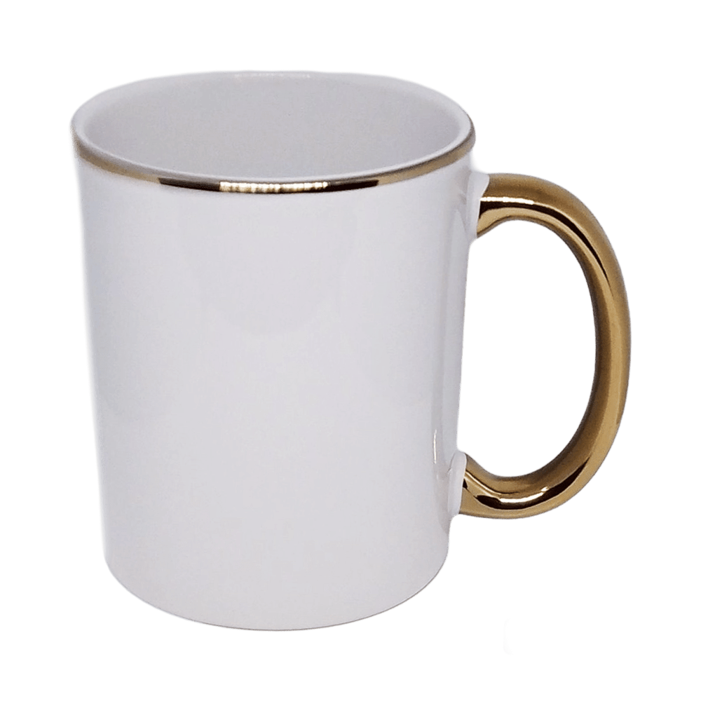 Kubek biały 330ml Grade AAA UNISUB SM-050 złote obrzeże i ucho do sublimacji