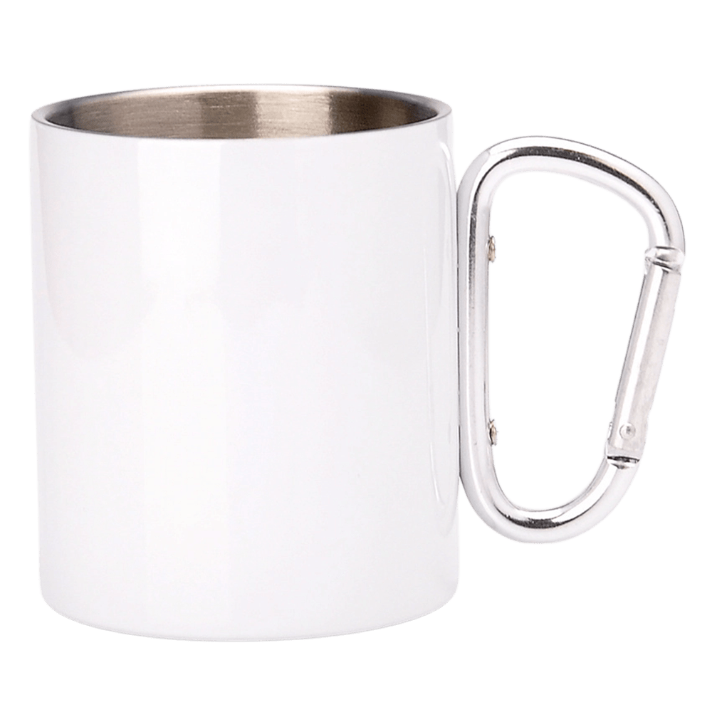 Kubek metaliczny biały OUTDOOR 300ml Stal Nierdzewna UNISUB MM-004 srebrny karabińczyk
