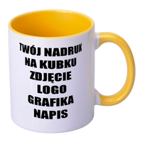 Kubek z nadrukiem 330ml SM-004 do sublimacji AA+ z żółtym wnętrzem i uszkiem 