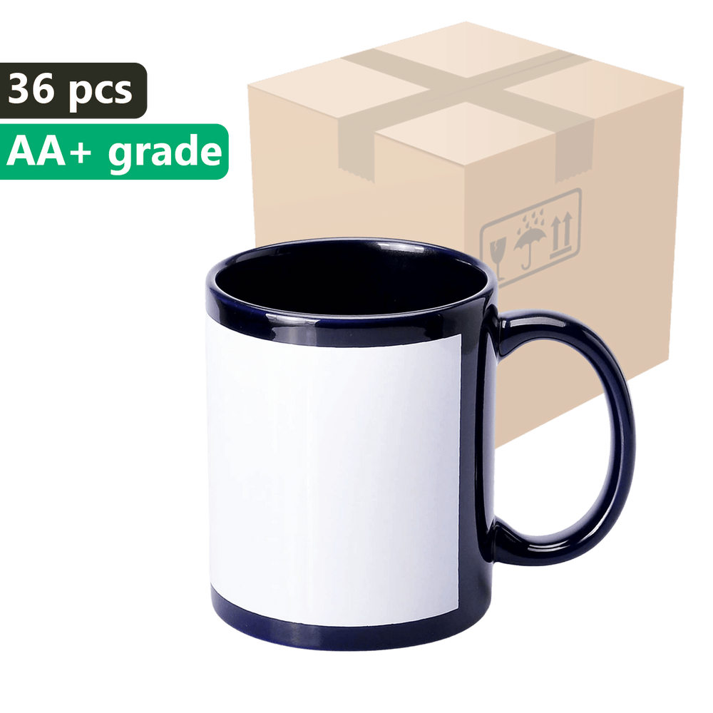 KARTON 36 szt. Kubek czarny do sublimacji UNISUB SM-047 AA+ z białym okienkiem 330ml