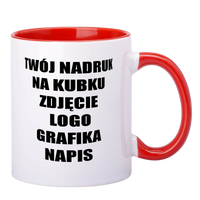 Kubek z nadrukiem 330 ml z czerwonym wnętrzem i uszkiem UNISUB SM-005 AA+ 