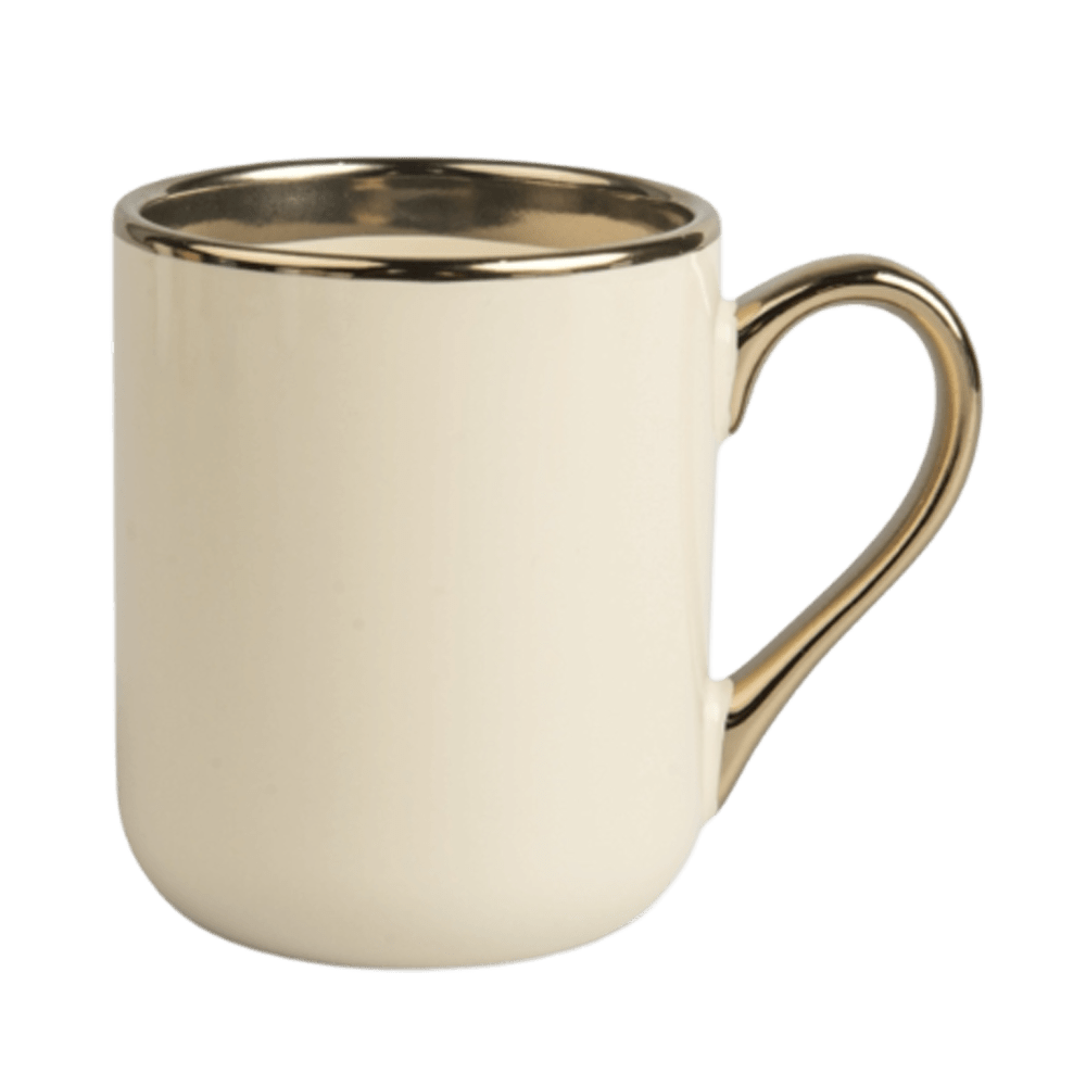 Kubek do sublimacji UNISUB SM-061 350 ml kremowy / beżowy żółty ze złotym obrzeżem i uszkiem klasa AA+